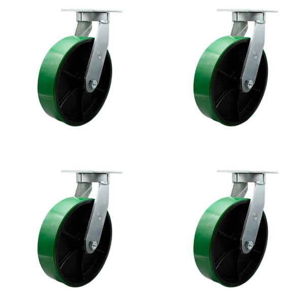 12'' Extra Heavy Duty Green Poly on Cast Iron Wheel Swivel Caster , 4PK